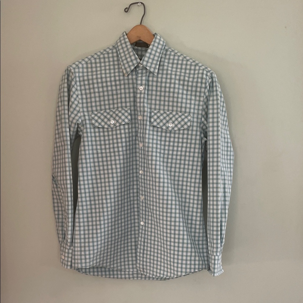 DKNY Men's Light Blue Plaid Button Down Shirt